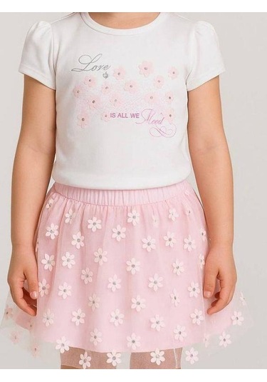 Kız Çocuk Çiçek Desenli Etekli Takım-15821 Çok Renkli