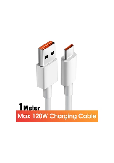 Fonken120w Usb-c Hızlı Şarj Kablosu Xiaomi Mi9 6/5/5s/5c/5x Oppo Vooc 6a Veri Kablosu Chınawhıte1m