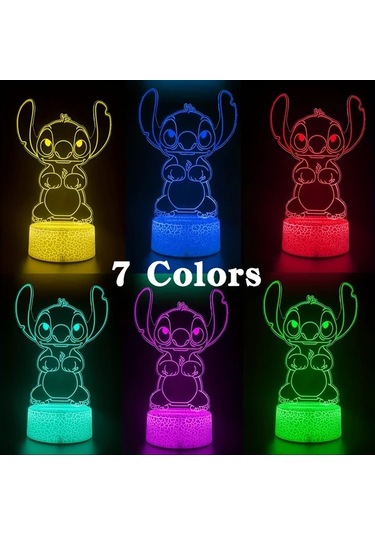 Honeybeeshop 1 Adet Dikiş Çizgi Film Karakterli Akrilik Sevimli Renk Değiştiren Gece Lambası Usb Veya Pil İle Çalışır Yatak Odası Led Masa Lambası Ahşap