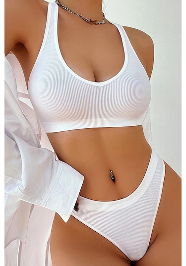 Kadın Beyaz Desteksiz Seamless Tangalı İç Çamaşır Takımı Çok Renkli