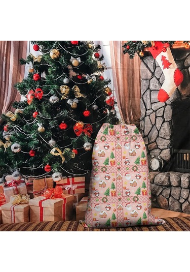 Büyük Noel Baba Hediye Çantası, Pamuklu Kordonlu, Yeniden Kullanılabilir Noel Baba Noel Penguen