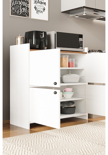 Ae-3060 Forum Beyaz/çam 4 Kapaklı, 4 Raflı, Çok Amaçlı Dolap,ayak