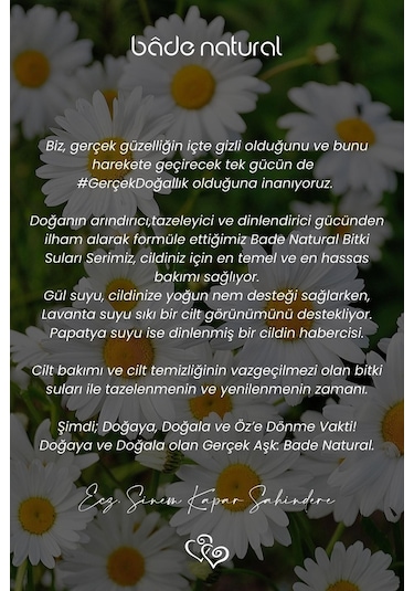 Bade Natural Papatya Suyu Saç Ve Yüz Toniği %100 Doğal Ve Saf 100 ML