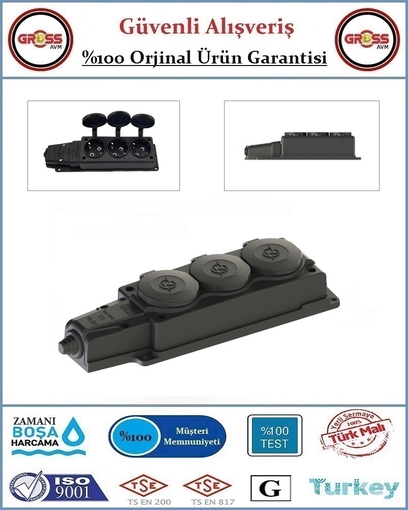 Kauçuk Monofaze 1x16 Amper - 220 Volt Topraklı Üçlü Grup Dişi Fiş