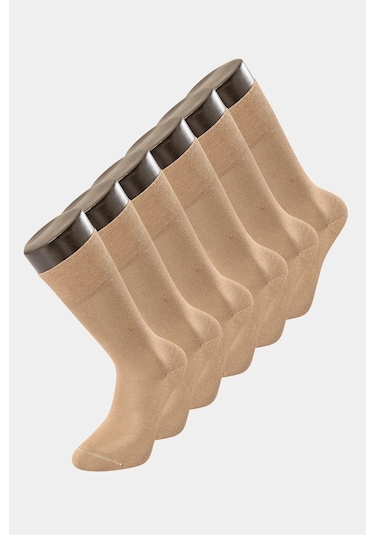 Türen 9101 Erkek Bamboo Düz Soket Çorap 6'lı Paket-bej Bej