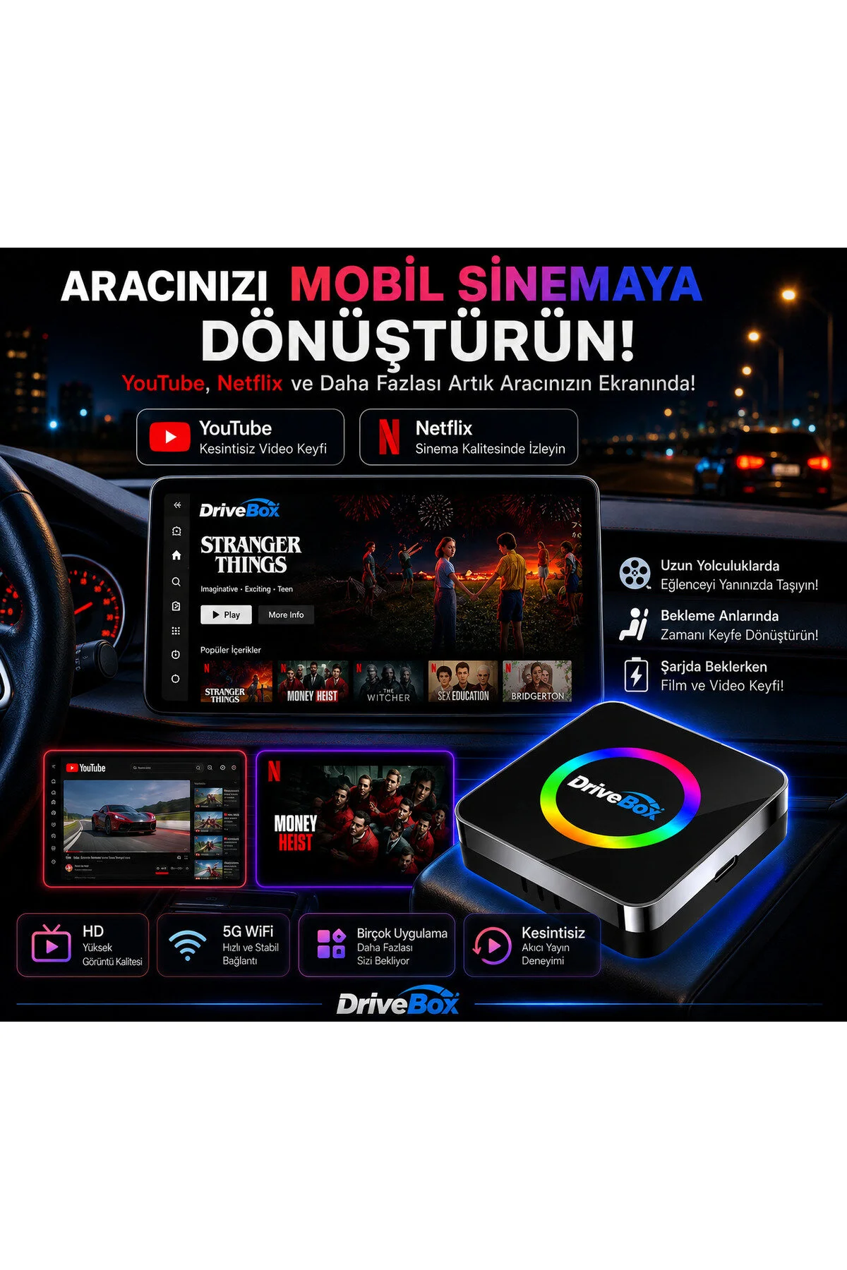 Carplay Ve Android Auto Aı Box 4gb+64gb Android 14 Youtube & Netflix Diğer