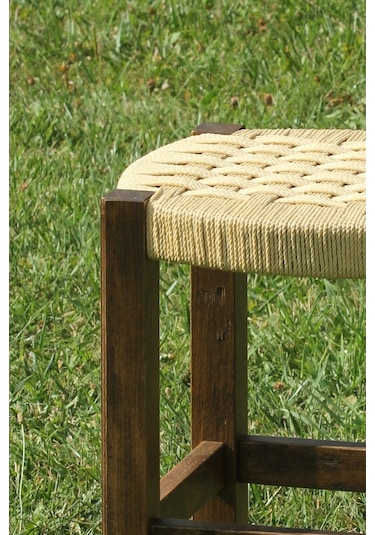 Ceviz Rengi Ahşap Hasır Örgülü Büyük Boy Tabure 2 Adet