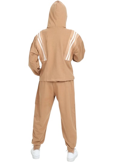 Kız Çocul Çizgi Şerit Detaylı Kapüşonlu Jogger Model Açık Kahverengi Renk Eşofman Takımı Açık Kahverengi Kız Çocul Çizgi Şerit Detaylı Kapüşonlu Jogger Model Açık Kahverengi Renk Eşofman Takımı Açık Kahverengi