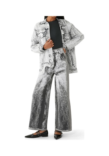 Ph5 Hana Denim Desenli Oversize Ceket Gri