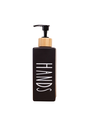 Dekorasyaa 2li Dikdörtgen Cam Sıvı Sabunluk 380ml - Bambu Stantlı Siyah - Beyaz