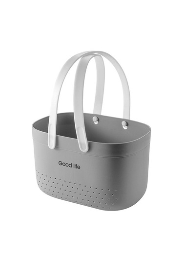 Sones Silikon Taşınabilir Yıkama Sepeti Banyo Depolama Drenaj Duş Raf Sepeti Gri
