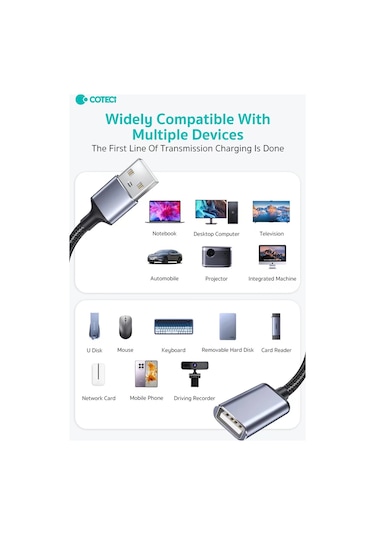 Usb Uzatma Kablosu Dişi Erkek Usb 2.0 Data Şarj Yazıcı Klavye Mouse Uzatıcı Örgülü 2 Metre