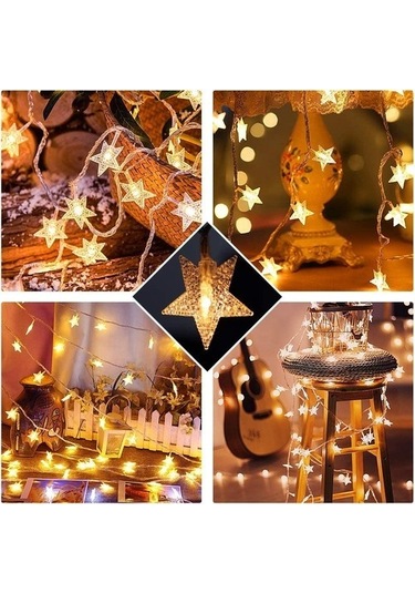 Mobgift 3 Metre Sarı Işık Yıldız Led Dize Dekoratif Aydınlatma Pi Sarı