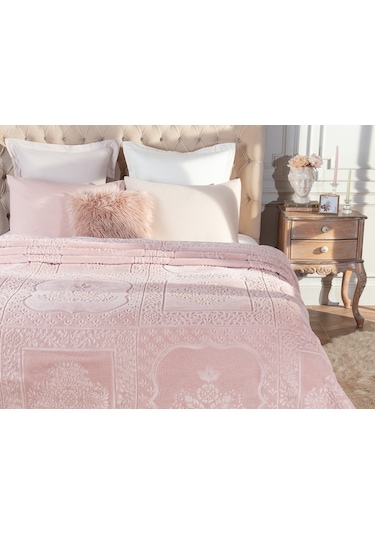 Madame Coco Rochelle Vizon Emboss Battaniye 1kbatc0436çift Kişilik-pudra Vizon