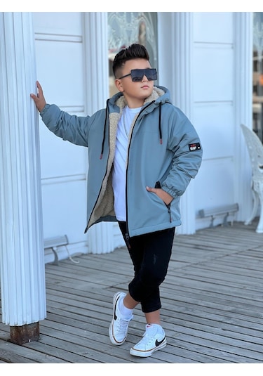 Erkek Çocuk Kapüşonlu İçi Kürklü Mont Km3050 Mint