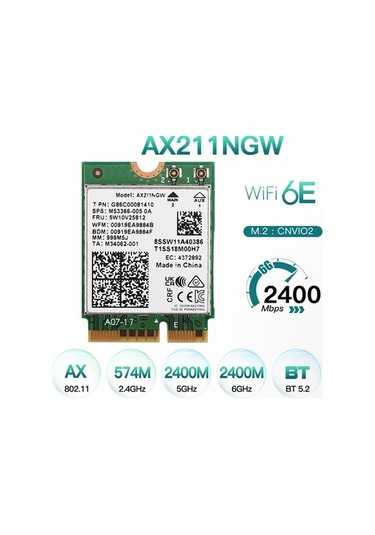 Ulzyvf Wifi M.2 Kartı E Ax211ngw+çift Anten Anahtar Ağ 6e 2.4ghz/5ghz Ls