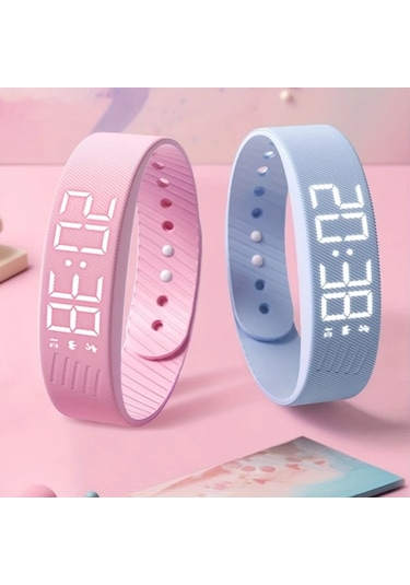 Primepickings 2025 Unisex Basit 's/'s Elektronik Usb Şarjlı Işıklı Adımsayar Rose Pink Kol Saati Diğer