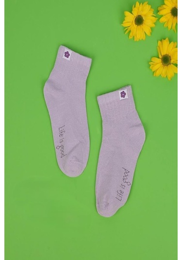 3'lü Kız Çocuk Basic Lila Sarı Beyaz Soket Çorap-1328 Lila