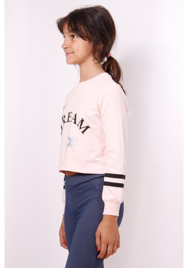 Toontoy Kız Çocuk Yıldızlı Dream Baskılı Sweatshirt Pudra