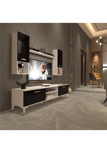 Decoraktiv Eko 5da Mdf Dvd Silver Tv Ünitesi Tv Sehpası Beyaz - Siyah