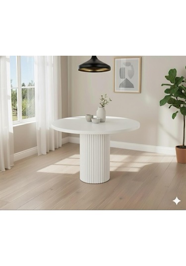 Verona Doğal Ahşap Yuvarlak Yemek Masası Takımı 4 Kişilik Modern Scandinavian Stil Beyaz Antrasit