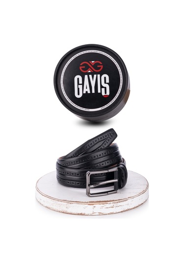 Özel Oval Kutulu Hakiki Manda Derisi Klasik Siyah Erkek Kemeri Hediyelik - Çeyizlik Kemer Siyah