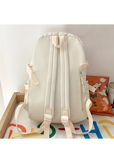 Honeybeeshop Yeşil Karikatür Ayı Tasarımlı Kadın Naylon Sırt Çantası Ayarlanabilir Askı Çoklu Cep Okul Seyahat Yeşil