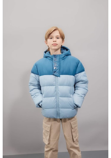 DeFacto Erkek Çocuk Su İtici Kapüşonlu Fermuarlı Cepli Polar Astarlı Şişme Mont C5509A824WNBE760