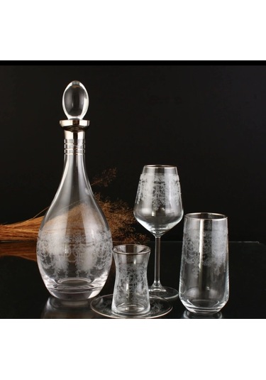 Sofra Takımı Allegra Seri İspir Platin Dekor 49 Parça 12 Kişilik Gümüş