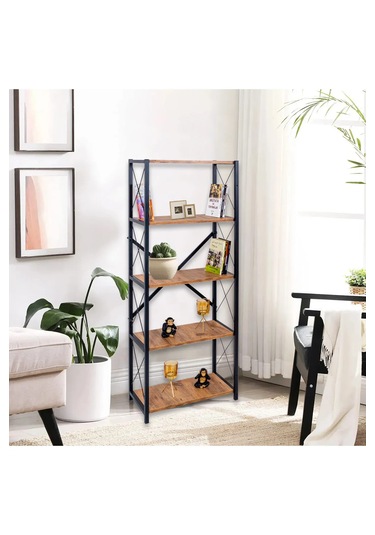 5 Raflı Metal Ayaklı Dekoratif Kitaplık