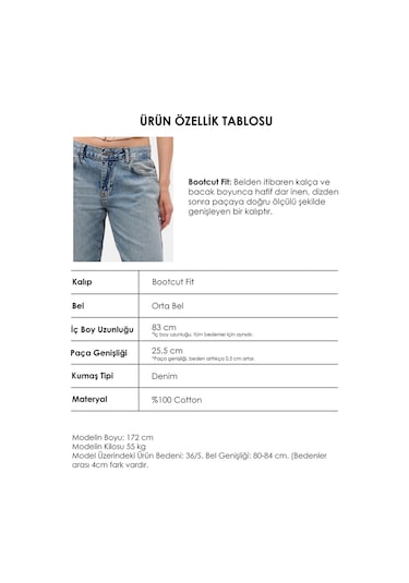 Itsbasic Kadın Kot Renk 4s6-32 Bootcut Fit Orta Bel Denim Jean