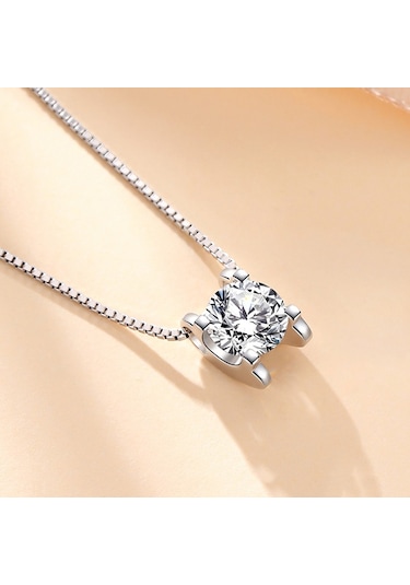 0.80 Carat Zirkon Taşlı Gümüş Kap. Tek Taş Kadın Kolye Db01 Beyaz
