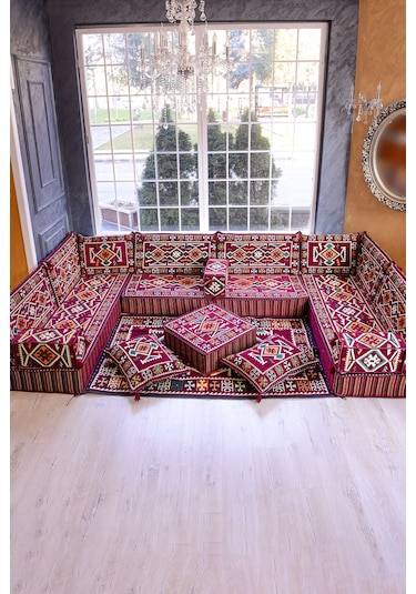 Şark Köşesi Takımı Bordo Anadolu Modeli 18 Parça 20 Cm Minder Kalınlığı Bordo