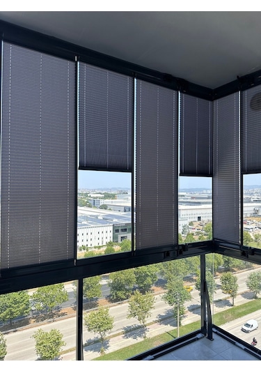 Blind-x Antrasit Plise Katlanır Cam Balkon Perdesi, Ofis Perdesi, Mutfak Perdesi, Salon Perdesi