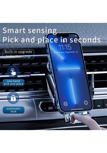 Xindoker Oto Telefon Tutucu 15w Kablosuz Şarj, Akıllı Sensörlü Açılma/kapama, 360 Döner, 3 Adet Manyetik Bağlayıcı, Sünger Yastık, Abs Malzeme Siyah Siyah