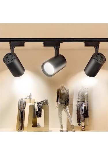 Led 3 Adet 30w Ray Spot Vitrin Mağaza Armatürü1 Metre Raylı Siyah Kasa Beyaz Işık Renk Ray Spot Siyah