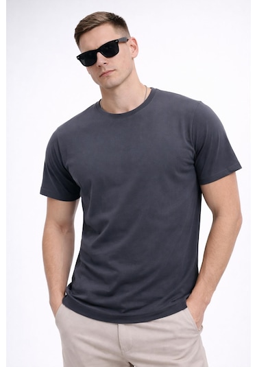 Freemen Erkek/unisex Bisiklet Yaka Basic Tişört %100 Pamuk-371 Antrasit