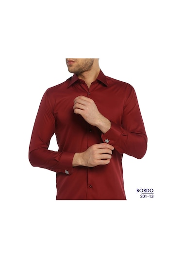 19 Renk * Micro Kumaş Kol Düğmeli Slim Fit Düz Renk Erkek Gömlek Beyaz