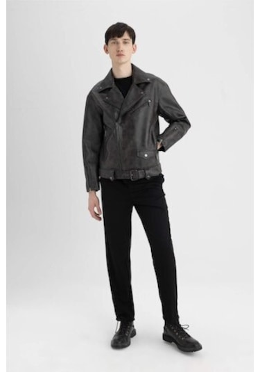 Defacto Slim Fit Polo Yaka Suni Deri Ceket Mont C5748AX24AUBN338 Kahverengi