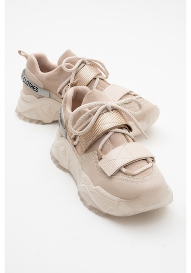 Lulen Bej Rose Sim Yazılı Cırtlı Kadın Spor Sneakers Bej