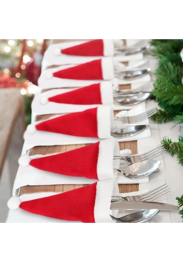 Merry Christmas Dekorasyon 2023 Noel Sofra Çanta Tutucu Noel Şapka Çatal Bıçak Çatal Çanta Noel Süs Dekor 10