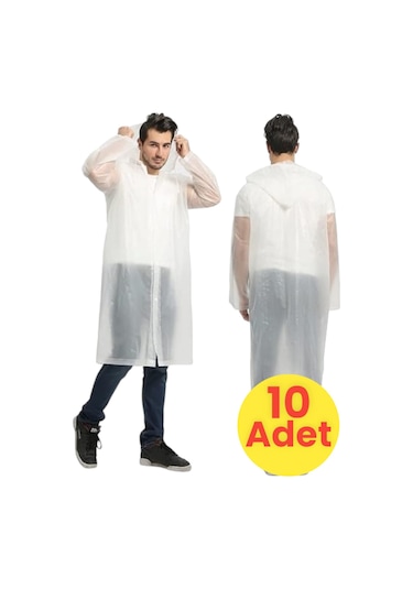 Tezzgelsin Erkek Rüzgar Geçirmez Yağmurluk 10 Adet Beyaz