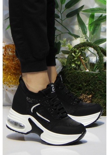 Fort Guja 24k300-1 Siyah Kalın Taban Sneaker Kadın Ayakkabı 001