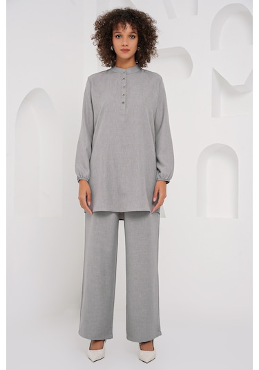 Bigdart 6678 Keten Tunik Pantolon İkili Takım - Gri