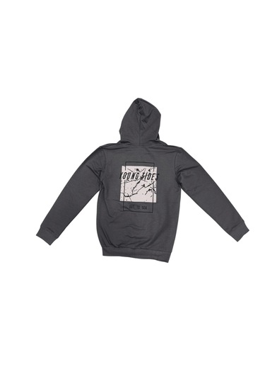 Erkek Çocuk Young Yazı Sırtı Desen Fermuarlı Kapüşonlu Gri Hırka