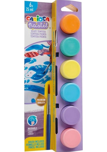 Carioca Tempera Suluboya Süper Yıkanabilir Fırçalı 25 Ml 6 Renk Pastel