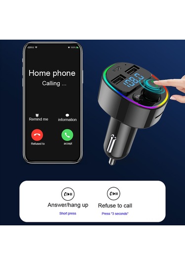 Geeroyoo Çift Usb Portlu, Kablosuz Fm Vericili, 7 Renk Led Işıklı, Bt 5.0 Destekli Araç Mp3 Çalar Ve Şarj Cihazı