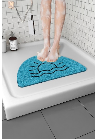 Güneşli Banyo Paspası Kaymaz Taban Yumuşak Esnek Paspas Islak Zemin Hijyenik Paspas 40x60 Cm Mavi