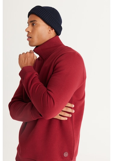 AC&Co / Altınyıldız Classics Standart Fit Normal Kesim İçi Polarlı Bato Yaka Pamuklu Erkek Sweatshirt Bordo