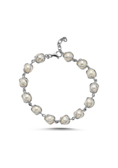 8,5 Mm Kafesli Doğal İnci Bileklik 19 Cm / Rose Rose Pembe Altın